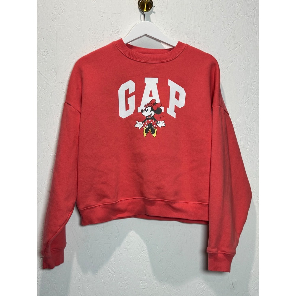 Gap x Disney Minnie Mouse Logo Pullover Sweatshirt Red Women Small Cropped